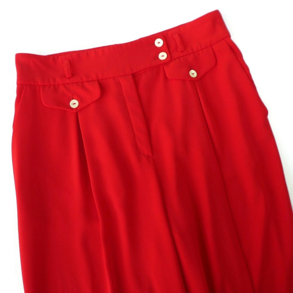Mondi Vintage 80s Designer Trouser Pants Red High Waist Pleats Pockets Zip 31W